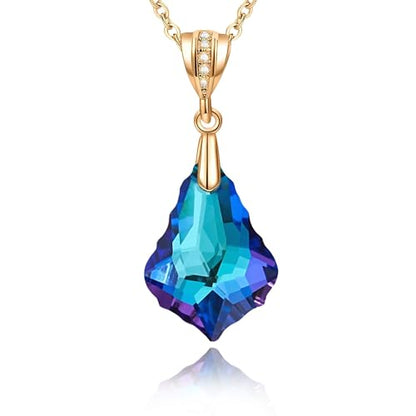 EVEVIC Teardrop Austrian Crystal Charm Pendant Necklace for Women | 14K Gold Plated,Adjustable Chain Fit,Elegant Teardrop Crystal,Gift Box Included,Perfect for Daily Wear and Special Events - color: Bermuda Blue