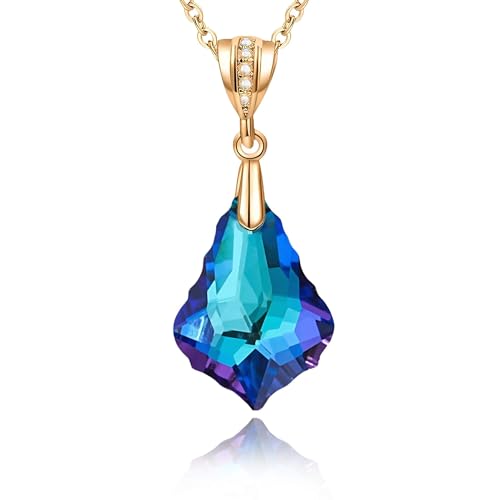 EVEVIC Teardrop Austrian Crystal Charm Pendant Necklace for Women | 14K Gold Plated,Adjustable Chain Fit,Elegant Teardrop Crystal,Gift Box Included,Perfect for Daily Wear and Special Events - color: Bermuda Blue