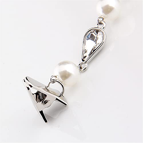 COLORFUL BLING Pearl Crystal Sparkling Teardrop Chain Dresses Shawl Clip Retro Sweater Collar Clips Retro Cardigan Clip Shawl Clips Glove Clips Clasp Dress Shirt Brooch Clip for Men and Women-1