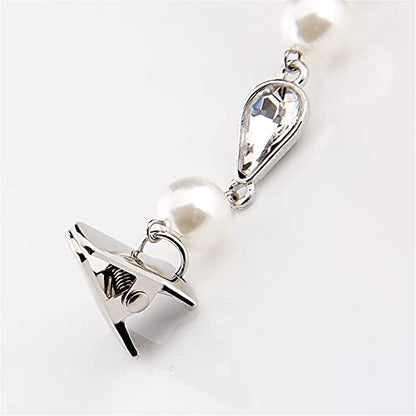 COLORFUL BLING Pearl Crystal Sparkling Teardrop Chain Dresses Shawl Clip Retro Sweater Collar Clips Retro Cardigan Clip Shawl Clips Glove Clips Clasp Dress Shirt Brooch Clip for Men and Women-1