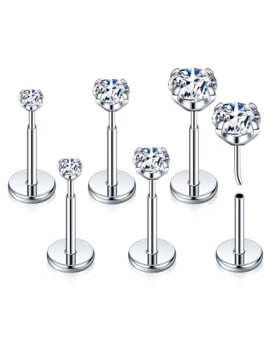 Kosuwo 3 Pairs FlatBack Moissanite Nose Studs Set for Women Men, 20G/18G/16G 925 Sterling Silver Nose Rings, Hypoallergenic Flat Back Earrings for Nose Tragus Cartilage Piercing Jewelry - color: 18K White Gold, size: 20G-2/3/4mm