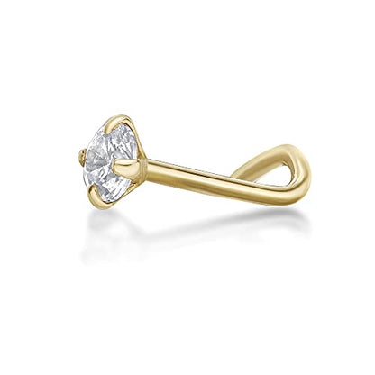 20 Gauge Curved Screw Nose Stud for Women - 14k White or Yellow Gold 2mm or 3mm Cubic Zirconia Nose Ring for Her - CZ Unisex Hypoallergenic Piercing Jewelry - 20G Body Piercing for Men
