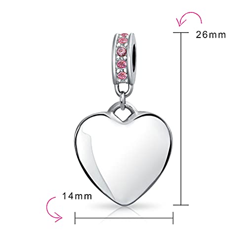 Bling Jewelry .925 Sterling Silver Blue Crystal Accent Bale Heart Shape Dangle Bead Charm for Bracelet - color: Pink