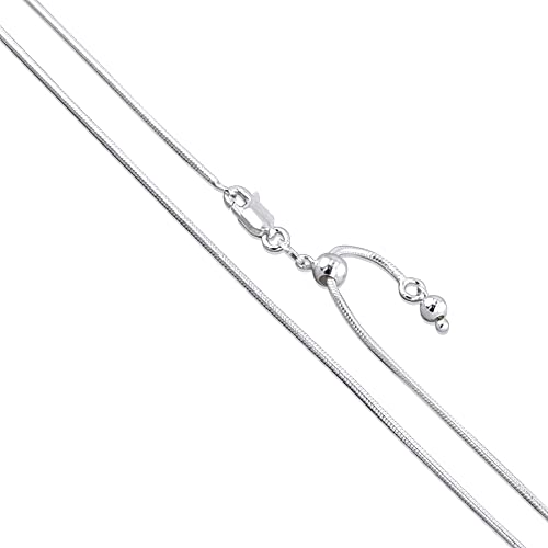 Sterling Silver Round Snake 0.8mm 0.9mm 1mm 1.2mm 1.6mm Chain 925 Italy Necklace - size: Length 22 Inches (Adjustable), style: 1.0mm