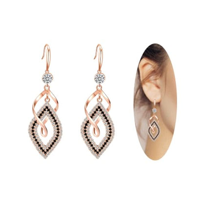 Bohemian Long Drop Dangle Earrings for Women, Chic Boho CZ Wedding Jewelry | Hypoallergenic 14K Gold 925 Sterling Silver Handmade Linear SwirlWire Diamond Earrings,Christmas&Mother's Day,Gifts for Women - color: Rose Gold