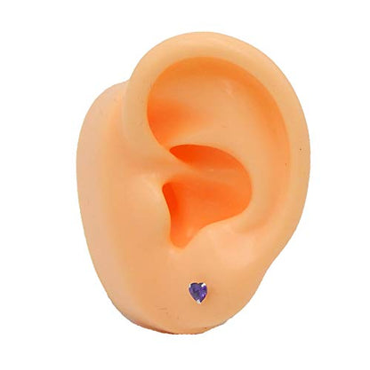 925 Sterling Silver 4mm Heart Birthstone CZ Stud Earrings 33210 (Choose Your Color) (Nickel Free) - color: Amethyst