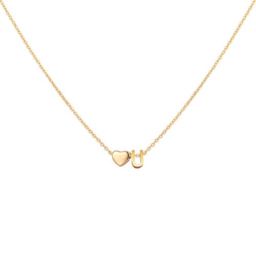 Glimmerst Initial Heart Necklace 18K Gold Plated Stainless Steel Tiny Heart Letter Necklace Personalized Monogram Name Necklace for Women - style: U