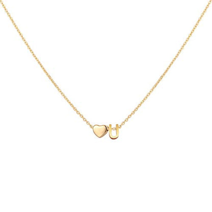 Glimmerst Initial Heart Necklace 18K Gold Plated Stainless Steel Tiny Heart Letter Necklace Personalized Monogram Name Necklace for Women - style: U