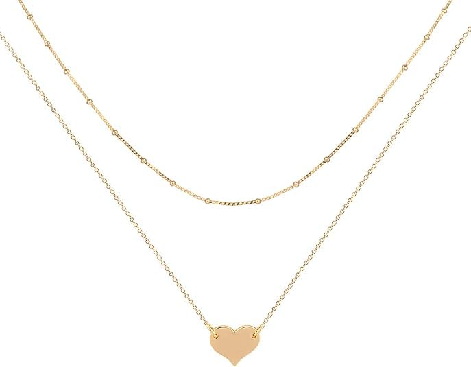 Gold Necklace Stack,Layered Heart Necklace Pendant Handmade 18k Gold Plated Dainty Gold Choker Arrow Bar Layering Long Necklace For Women