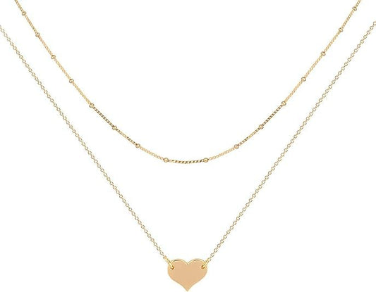 Gold Necklace Stack,Layered Heart Necklace Pendant Handmade 18k Gold Plated Dainty Gold Choker Arrow Bar Layering Long Necklace For Women