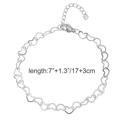 14K White Gold Plated Link Bracelet for Women Heart Star Round Beaded Charms Dainty Chain Simple Jewelry Gifts - color: star hollowed-white