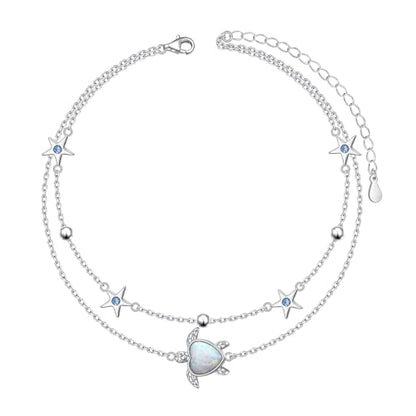 Anklets for Women 925 Sterling Silver Blue Evil Eye Infinity Butterfly Adjustable Multilayer Layered Summer Beach Ankle Bracelet Foot Chain Jewelry for Women - style: Sea Turtle 2