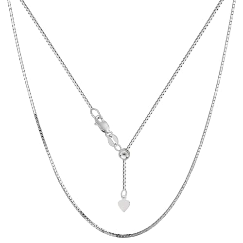 Jewelry Affairs 14k White Real Gold Adjustable Box Link Chain Necklace, 0.85mm, 22"