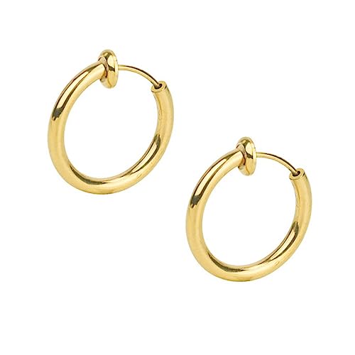 Clip On Hoop Earrings for Women - Silver and Gold-Tone Brass Spring Hoops for Non-Pierced Ears