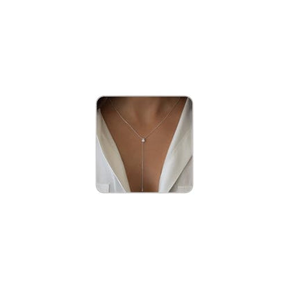 Lariat Necklace for Women, Dainty Long Necklaces, 14k Gold/Silver Plated Y-Shaped Drop Chain Necklace, Simple Layered Necklaces, Trendy Jewelry Gifts - style: Single CZ Y Necklace-Silver