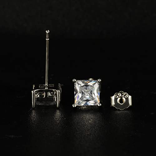 925 Sterling Silver Stud Earrings, 4 Pairs Square Cubic Zirconia Stud Earrings Set for Women Men 3 4 5 6mm - color: G-Silver 2/3/4/5/6mm