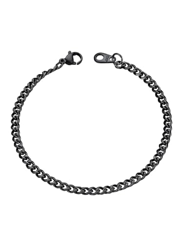 U7 Link Bracelets for Men, Cuban Link/Rope/Watch Band Solid Bracelet, Silver Black Gold Color Wrist Bracelet 3/6/9/12/15mm Width, 6.5/7.5/8.3 Inch Length, Hand Chain Jewelry for Mens Women - color: Cuban-Black, size: 3.5mm, 8.3 inches