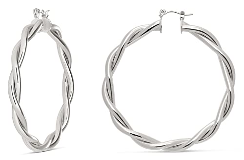 Milla Twisted Hoop Earrings for Women – Hypoallergenic Silver or Gold Statement Hoops – Lightweight & Easy to Wear - color: Silver Plated / 2.4 in / Large