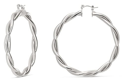 Milla Twisted Hoop Earrings for Women – Hypoallergenic Silver or Gold Statement Hoops – Lightweight & Easy to Wear - color: Silver Plated / 2.4 in / Large