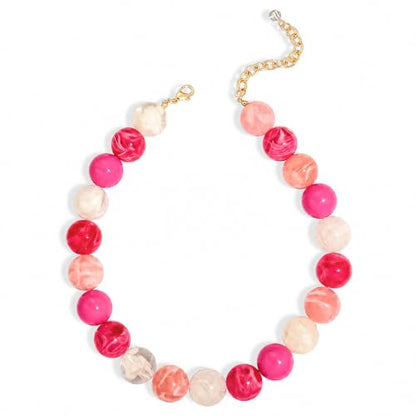 Chunky Beaded Choker Necklace for Women Boho Statement Necklace with Large Pearl Blue Brown Tone Resin Beads Summer Beach Jewelry Gifts - color: Mix Pink