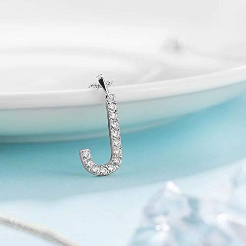 Tarsus Initial Cubic Zirconia Necklace for Women Teens | Jewelry Gifts for Women Adjustable Chain 18" + 2" - style: Silver-J-Diamond style
