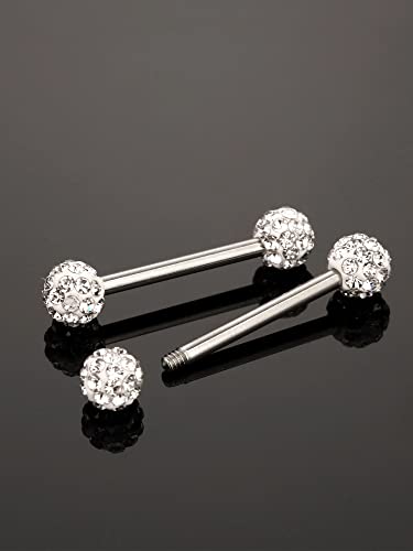 Sumind 14g Stainless Steel Nipple Tongue Rings Surgical Stainless Steel Straight Barbell Rings Body Nipple Piercing Cubic Zirconia Jewelry for Women Men