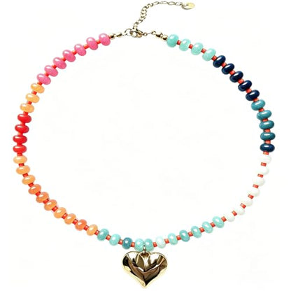 Gemstone Beaded Natural Stone Heart Pendant Necklaces for Women - color: Natural Stone Necklace-2