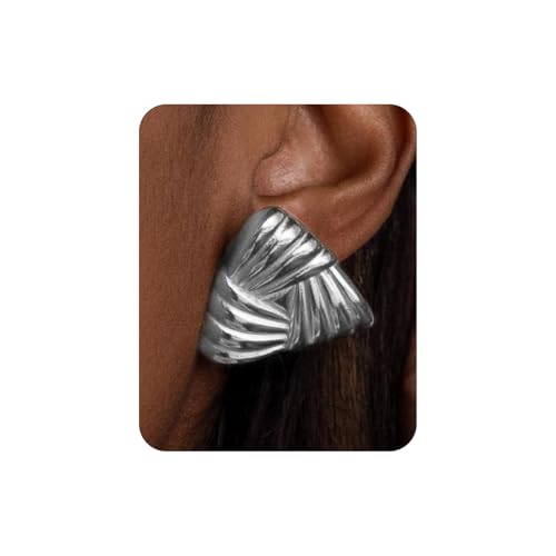 Gold Chunky Earrings for Women Trendy, 14K Gold Plated Dainty Kont Earrings Statement Minimalist Hypoallergenic Stud Earrings - color: Gacia & Silver