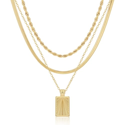 MFRYK Gold/Silver Necklaces Stack For Women,14K Gold/Sterling Silver Plated Simple Layered Choker Necklaces For Women,Stackable Multilayer Pearl Cross Disc Circle Pendant Cuban Herringbone Snake Paperclip Chain Necklaces Set Jewelry Gift for Women - style