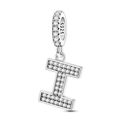 Hapour Letter 925 Sterling Silver Charm with Cubic Zirconia Alphabet A-Z Initial Dangle Charms Beads Pendent DIY Jewelry for Bracelets Necklace - color: I