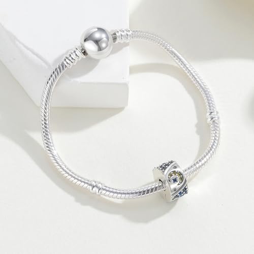 KEQ Clip Spacer Charm for Bracelet 925 Silver Pave Cubic Zirconia Clip Lock Stopper Bead Spacer For Women Bracelets Stopper Birthday Gifts European Openable Beads 2pcs - color: Stars and Moon in the Night Sky