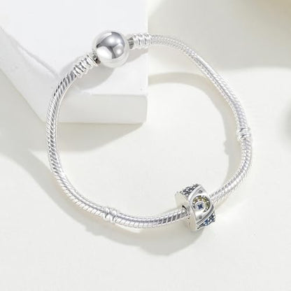 KEQ Clip Spacer Charm for Bracelet 925 Silver Pave Cubic Zirconia Clip Lock Stopper Bead Spacer For Women Bracelets Stopper Birthday Gifts European Openable Beads 2pcs - color: Stars and Moon in the Night Sky