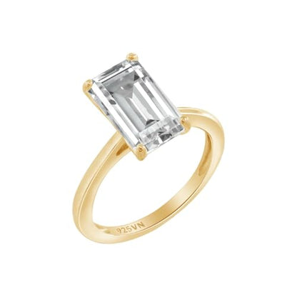 DIAMONBLISS Marilyn Monroe 10-Carat Big Solitaire Ring For Women | 14K Gold Plated 925 Sterling Silver Glamorous Cocktail Ring | 100 Facet Cubic Zirconia CZ Simulated Diamond - style: Emerald 5.0 Carats