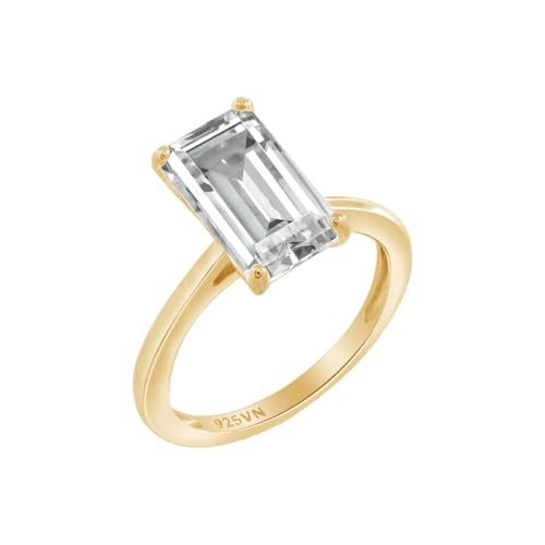 DIAMONBLISS Marilyn Monroe 10-Carat Big Solitaire Ring For Women | 14K Gold Plated 925 Sterling Silver Glamorous Cocktail Ring | 100 Facet Cubic Zirconia CZ Simulated Diamond - style: Emerald 5.0 Carats