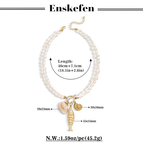 Shell Necklaces for Women Trend Boho Scarf Necklaces Ocean Mermaid Conch Seashell Necklace Summer Gold Fish Necklace Fashion Beach Jewelry - color: Shell fish beaded necklace