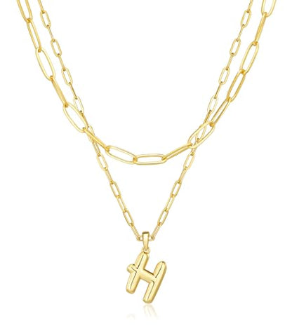 adoyi Dainty Heart Initial Necklaces 14K Gold Plated Layered Letter A-Z Pendant Necklace Stack Trendy Jewelry Birthday Valentines Gifts for Women Jewelry - color: Gold-Letter, style: H