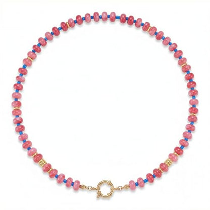 BELLA-Bee Natural Stone Beaded Choker, Multi Color Boho Jewelry Gift | Small bead natural stone choker with stainless steel ring clasp — multicolor stone, handmade healing jewelry for vacation - color: Red