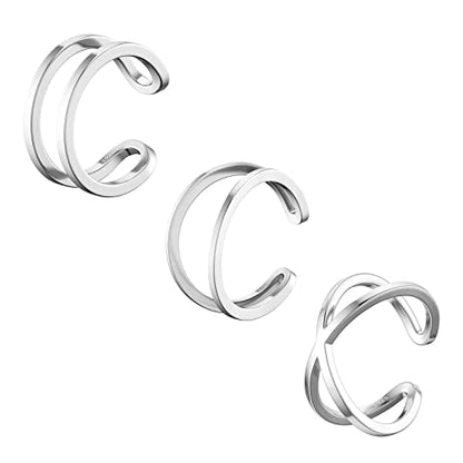 SEVENWELL Ear Cuffs for Women, Adjustable Non Piercing Cartilage Earrings | Adjustable Fit, Lightweight Comfort, Stackable Style, Sensitive-Ear Friendly, Daily & Party Wear - color: Style B-Silver-3 pcs