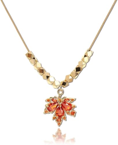 Jean Beau Dainty Pendant Necklaces for Women, Cute Chain Necklace Jewelry Gift - color: Gold Maple