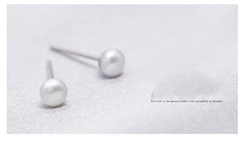 ALYC Pearl Earrings Freshwater Pearl White Button Stud Earrings with 925 Sterling Silver for Women - size: 4.0-4.5mm