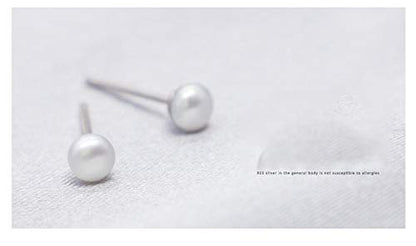 ALYC Pearl Earrings Freshwater Pearl White Button Stud Earrings with 925 Sterling Silver for Women - size: 4.0-4.5mm