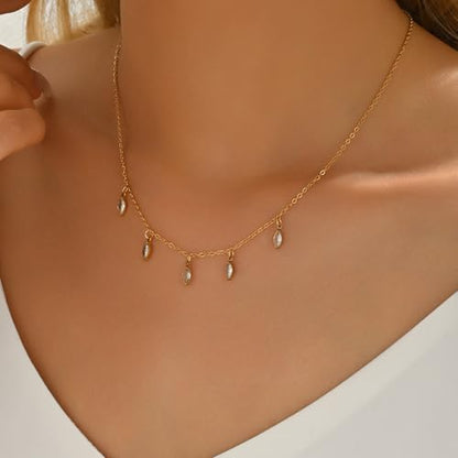 Cubic Zirconia Necklaces for Women 18K Gold Plated Tear drop Necklace Dainty Layered CZ Lariat Diamond Necklace - color: Diamond Charm-Gold