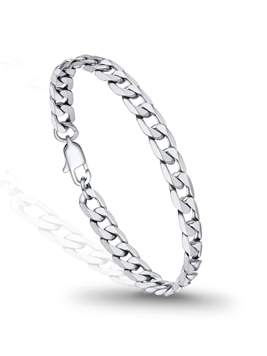 PROSTEEL Bracelets for Men, Figaro/Cuban Mens Bracelet, Silver/Gold/Black | 6/9/13mm Width, 7.5/8.3/9" Length, Stainless Steel Mens Bracelet, Durable & Non Tarnish, Chunky Jewelry with Gift Box - style: E 6mm-Cuban-Silver