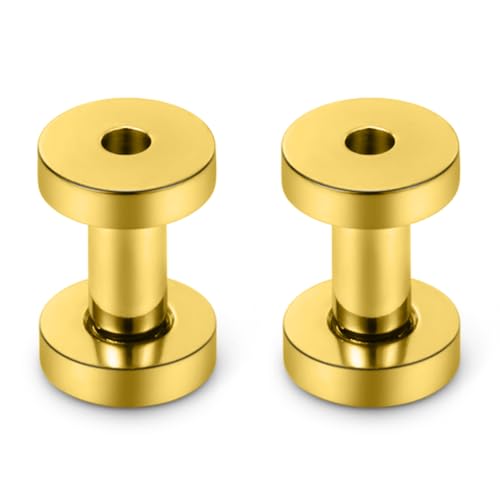 Astm F136 Titanium Ear Gauges Screw Fit Flesh Tunnels Plugs Gauges Earring Expander Stretcher Ear Tunnels For Ears 10G 8G 6G 4G 2G 0G 00G Plug Earrings Body Piercing Jewelry For Women Men - color: 8G Tunnels, Gold