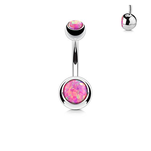 14GA Surgical Steel & Synthetic Opal Resin Belly Button Rings for Women | 3/8" Length, 5mm x 8mm Ball, Classic Look, Super High Quality - style: 9- Opal Pink