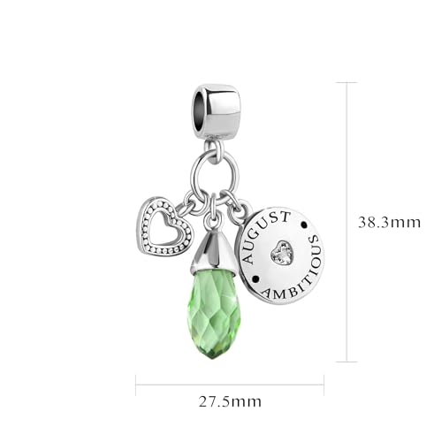 Women Charm for Bracelets Love Heart Dangle Silver Clear CZ Beads Birthstone Bracelet Charms for Daughter Women Wife, Blue Pink Clear - style: AUGUST