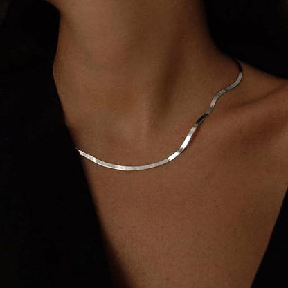 NECOCY 14K Gold Plated Necklaces for Women, Dainty Gold Herringbone Choker Necklace Thin Layered Snake Chain Jewelry for Gifts - color: SL-3MM 16" Herringbone Necklace