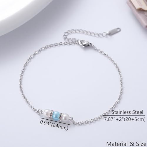 Ralukiia Something Blue Anklet for Bride, Walk Down the Aisle Anklet, Wedding Day Foot Jewelry, Something Blue Wedding Gifts for Bride, Bridal Ankle Bracelet, Bridal Shower Gift - color: 3 Pearls