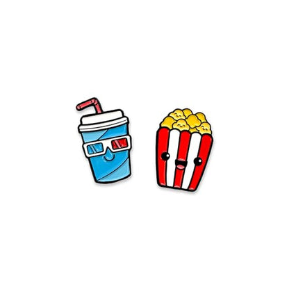 Enamel Pin Set (2 Pins Per Set) for Backpack, Bag, Lapel, Kawaii Button Collector - style: Popcorn & Soda