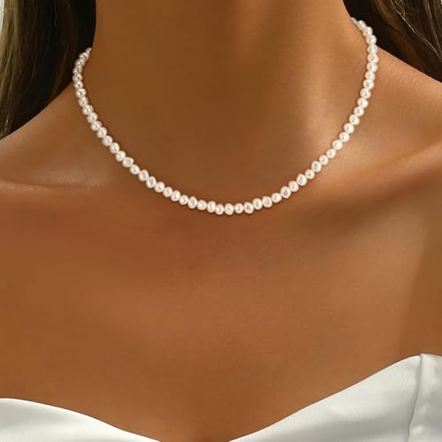 Pearl Necklaces for Women Trendy, 18K Gold/Silver Plated Layered Pearl Necklaces Dainty Pearls Choker Necklace and Earring Set Birthday Gifts for Mom Wife Daughter Sister Friends - color: Broque Pearl Necklace